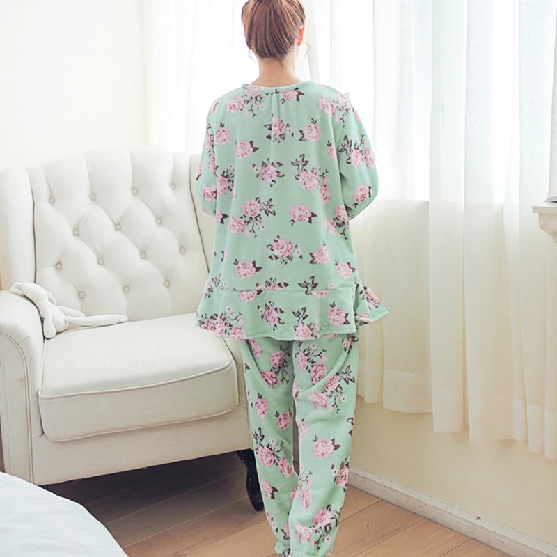 Womenpyjama Наборы для ухода за кожей Фланелевая Пижама милая девушка с цветочным