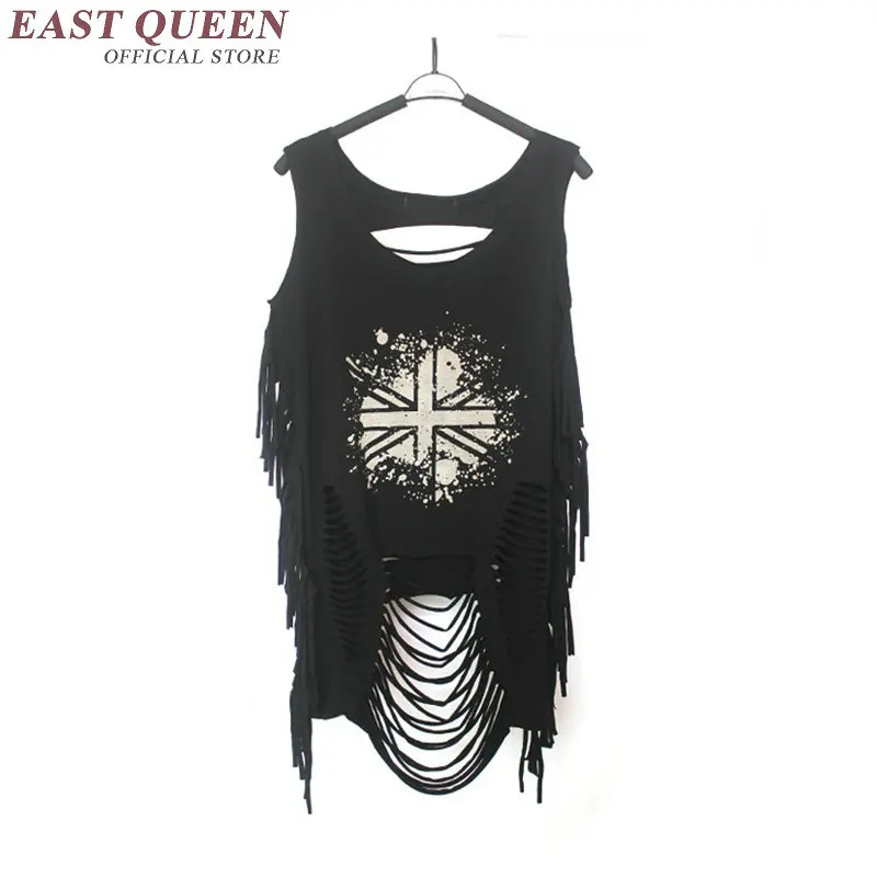 Женская майка в стиле милитари Укороченный свитшот с бахромой и дырками