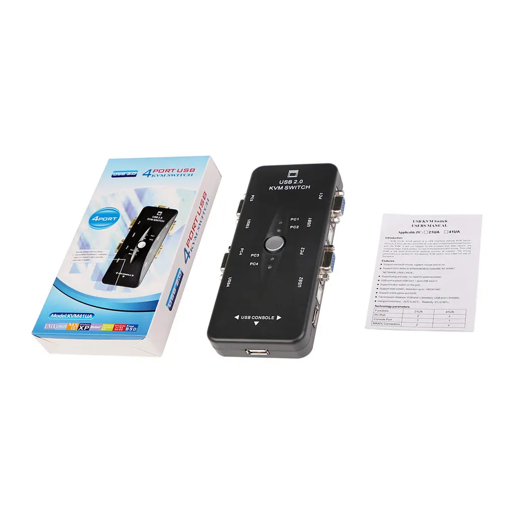 Ingelon 4 порта USB 2,0 KVM переключатель 1920*1440 VGA переключатель коробка адаптер и VGA USB кабели для ПК клавиатура мышь монитор