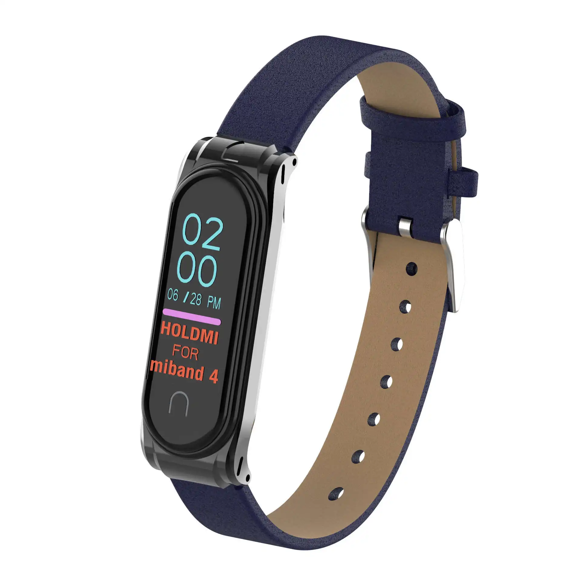 dark blue Цветной кожаный Mi Band 4 3 металлический ремешок для xiaomi Mi Band 4 3 PU браслет из нержавеющей стали MiBand 4 3 сменные ремешки на запястье - Цвет: dark blue