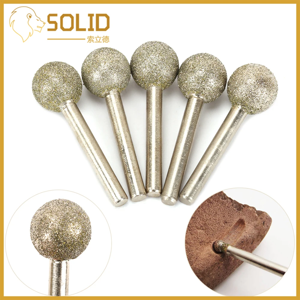 

Diamond Grinding Head Spherical Shank 6mm Bit Jade Stone Carving Polishing for Rotary Tool Metalworking 5Pcs 18/20mm