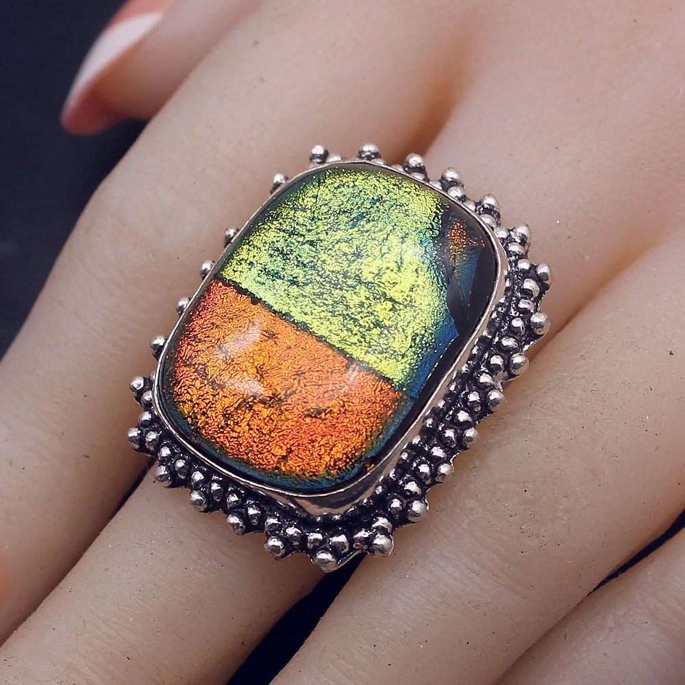 Hermosa Amazing Vintage Dichroic Glass Romantic Band Ring Size 8.5 A66 Free Shipping | Украшения и аксессуары
