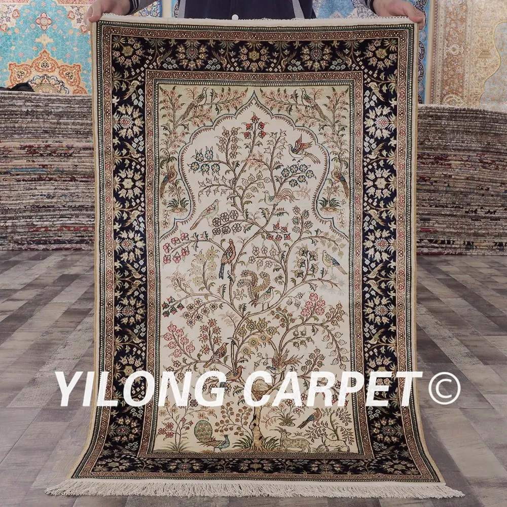 YILONG 2 5x4 𧌀 линий ручной работы ковры бежевый Древо жизни шелковый коврик