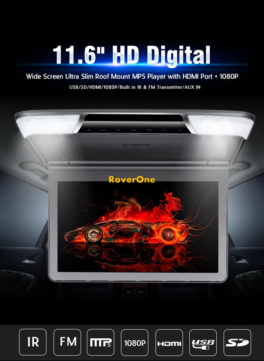 11,6 ''/13,3'' 1080P Высокое разрешение автомобильный монитор на крыше откидной дисплей Автомобильный MP5 потолочный широкий выпадающий ЖК-монитор HDMI