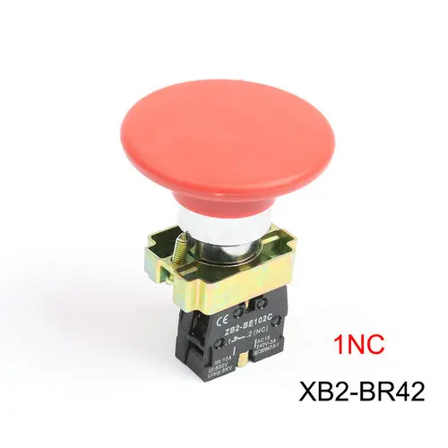XB2-BR21 BR31 BR42 1NO/1NC кнопочный переключатель с грибовидной головкой 22 мм Мгновенный самосброс красный черный зеленый - Цвет: XB2-BR42