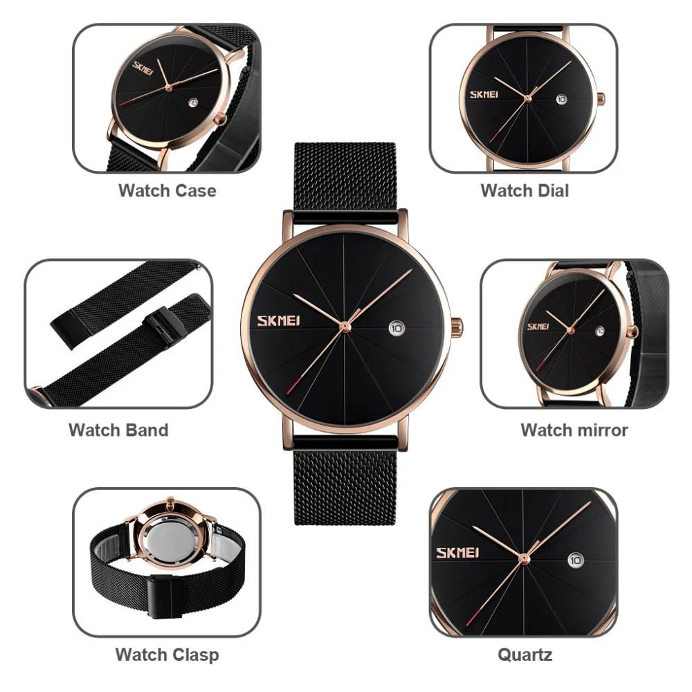 

SKMEI Fashion Casual Men Quartz Wristwatches Women Watches Waterproof Calendar Big Dial Quartz Watch Men relogio masculino 9183
