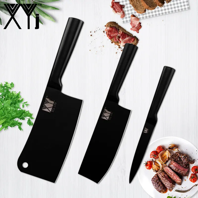 3 Pcs knives Set A XYj набор кухонных ножей из нержавеющей стали, высокое качество, острый черный 4 шт., набор кухонных ножей с 8 дюймовым точилкой для ножей - Цвет: 3 Pcs knives Set A