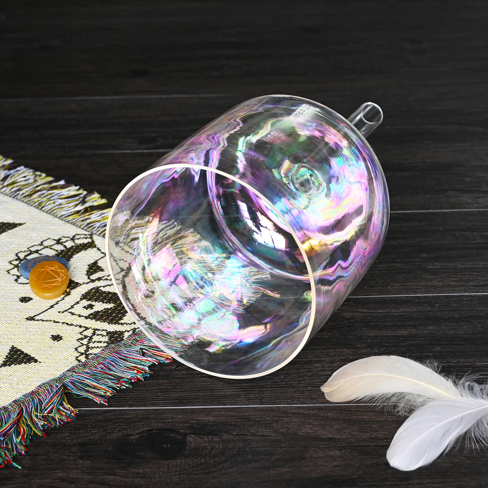 CVNC 6" Cosmic Light Hollow Handle Clear Note C Chakra Root Color Crystal Singing Bowl