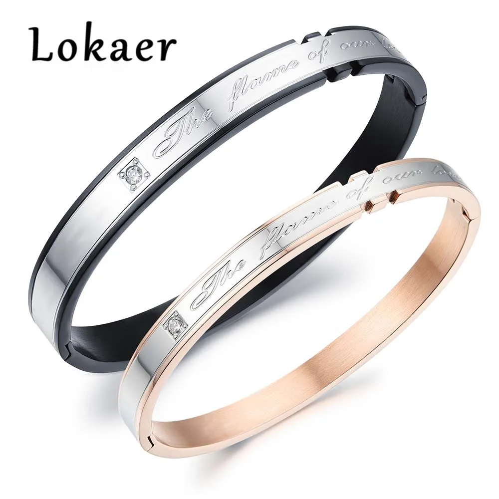 Lokaer повседневные Парные браслеты из нержавеющей стали, романтические браслеты ААА+ кубический цирконий, женский и мужской браслет, ювелирный браслет LGH788