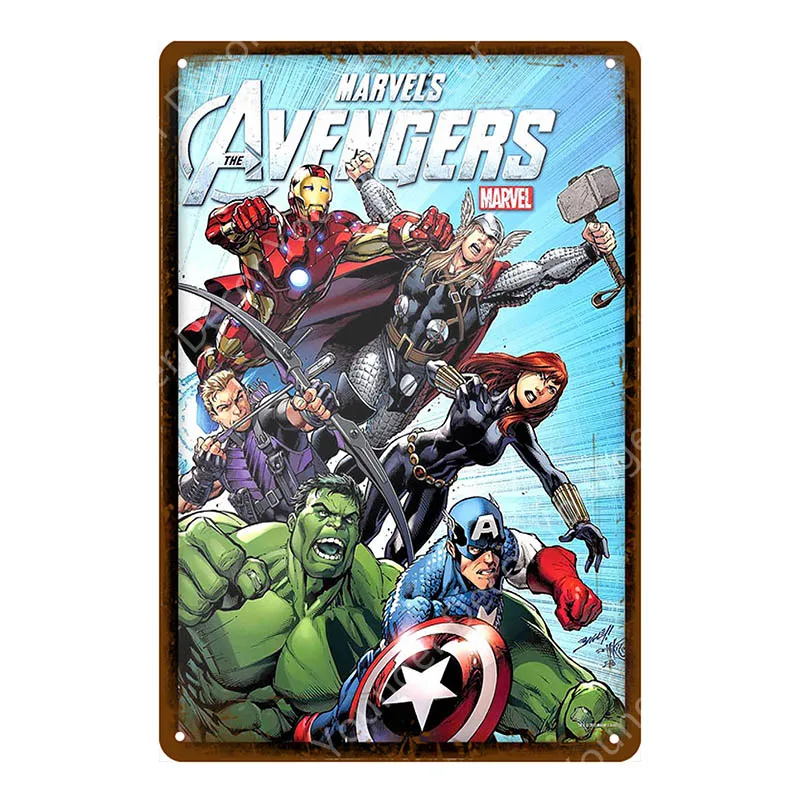 Мстители Marvel Comics Тор Халк Капитан Супермен Чудо Женщина Супергерои постер