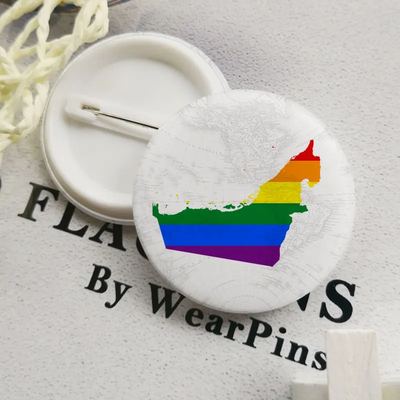 Объединенные Арабские Эмираты флаг карта Олово Кнопки булавки ЛГБТ гей радуга
