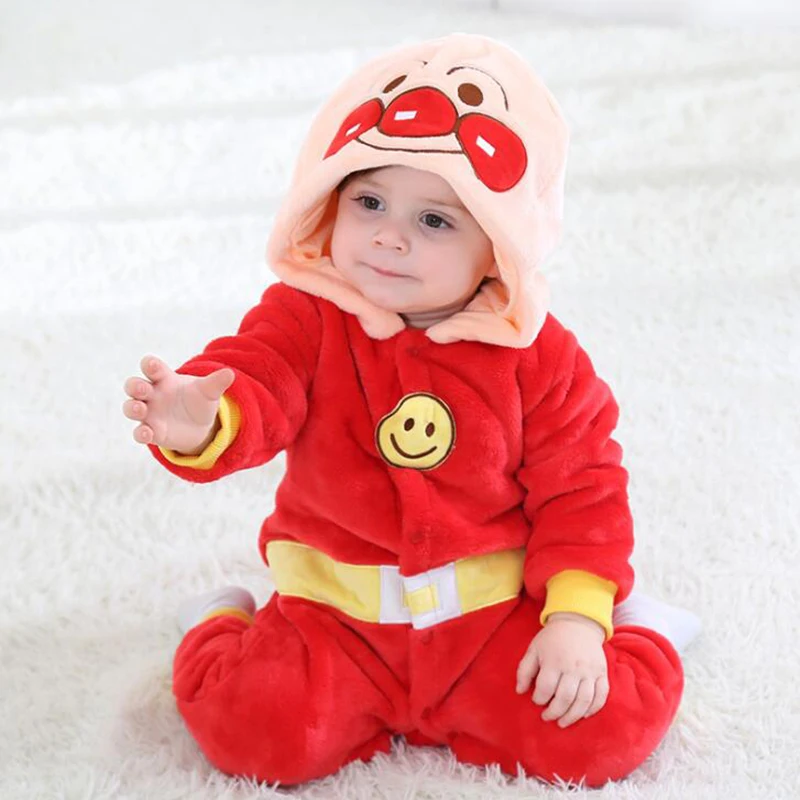 Flannel Baby Anpanman Kigurumi Pajamas Clothing Newborn Animal Anime Infant Romper Onesie Cosplay Costume Outfit Hooded Jumpsuit