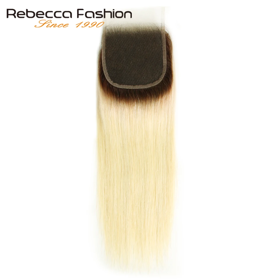 Rebecca прямые T4/613 медовый блонд тень-закрытие бразильские Remy человеческие синтетические волосы 4x4 прозрачная швейцарская шнуровка