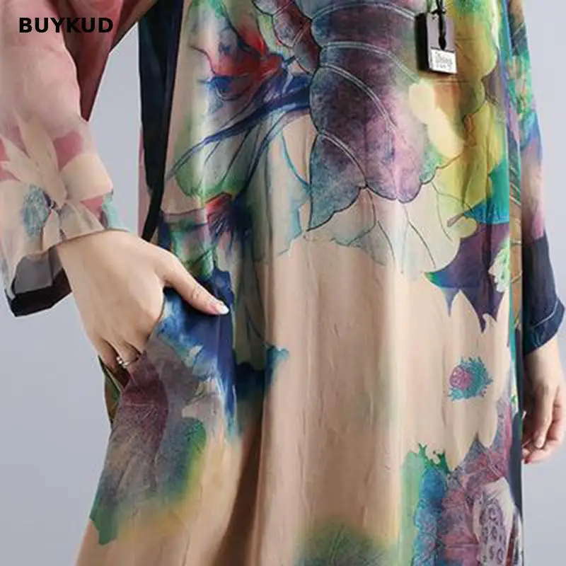 BUYKUD хлопковое льняное женское платье 2018 лето осень повседневное свободное Макси