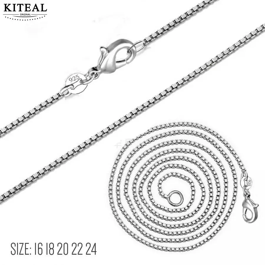 Kiteal New 1.4mm 16 18 20 22 24inch Round Box Chain Silver Color women&Men Cuban Necklace Various Sizes|Цепочки| |