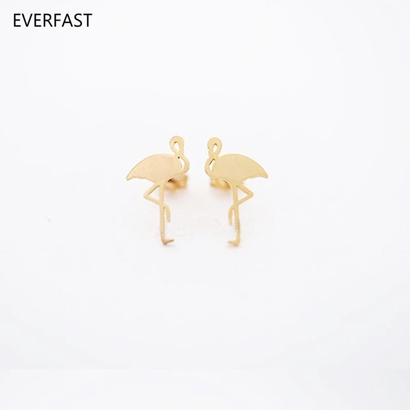 Женские серьги гвоздики в виде фламинго Everfast 1 пара из меди серебристого