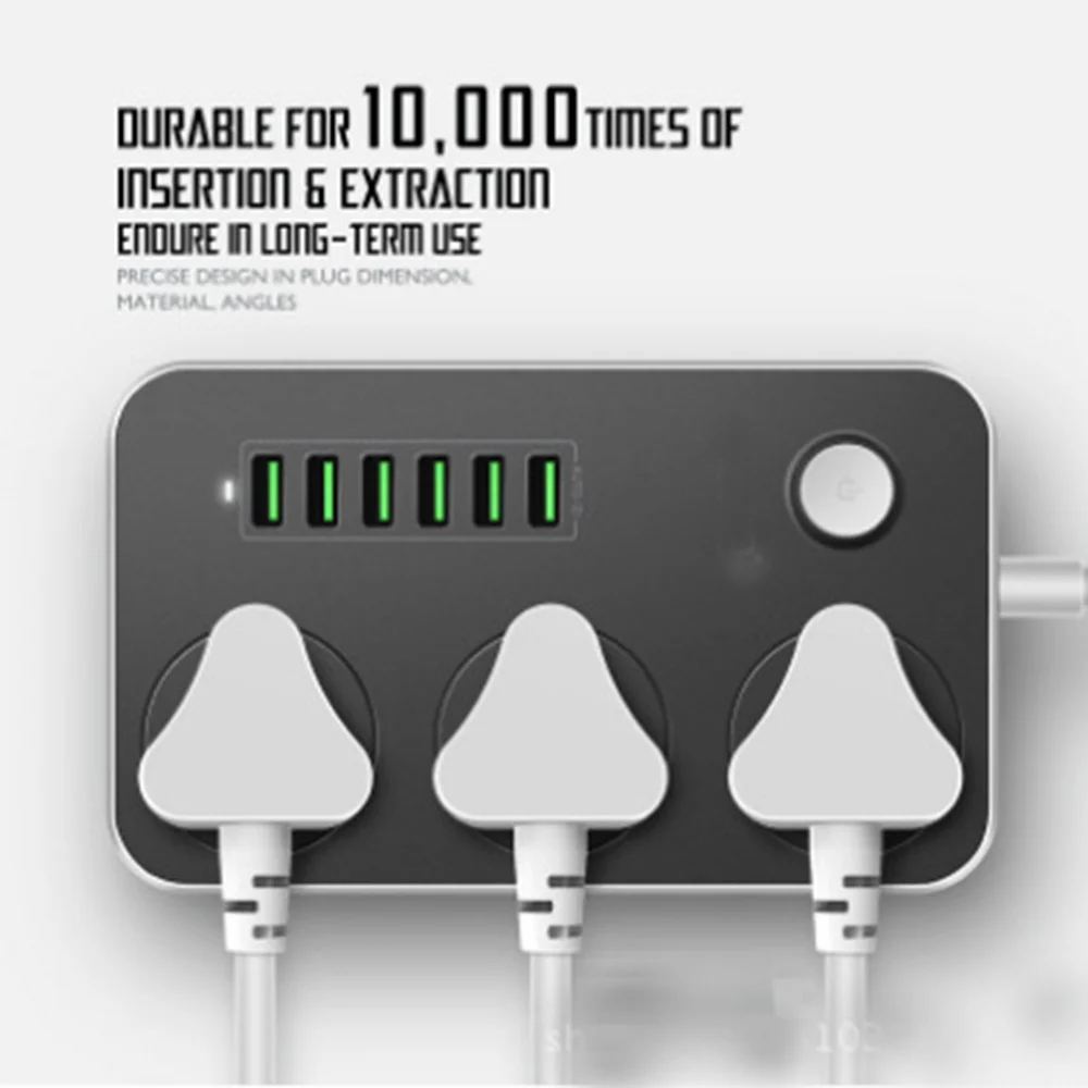 Удлинитель USB удлинитель от перенапряжения переменного тока 3 AC UK розетки с 6