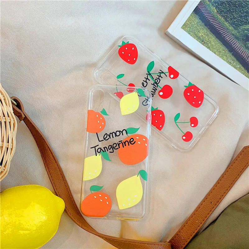 Забавный фрукты вишня клубника orange lemon крышка для iPhone 7 8 Plus 6 6s X XR XS MAX прозрачный
