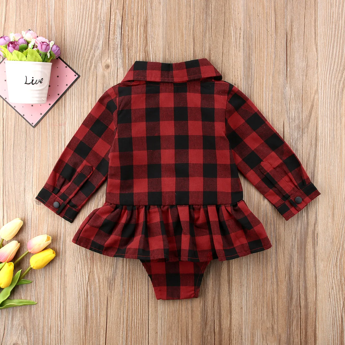 

Newborn Baby Girl Red Plaids Button Rompers Jumpsuit Dress Tops Outfits Summer 0-24M