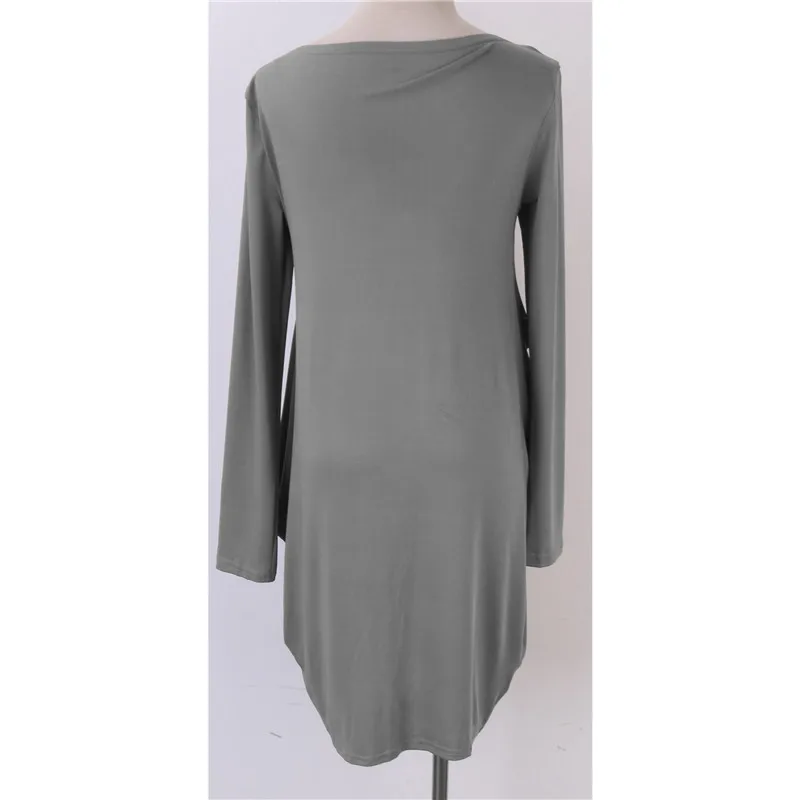 

Women long sleeve solid casual clothings mini dress o-neck ladies fashion straight asymmetrical mini dress