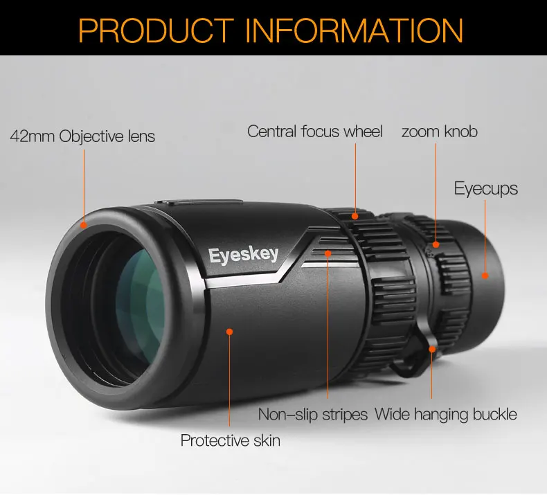 Eyeskey Zoom 8-24x42 Compact and Portable Monocular Waterproof Bak4 Prism Telescope Monoculars for Camping Hungting