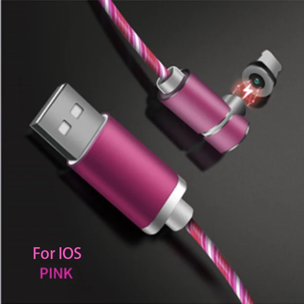 For IOS-Pink Sovawin 1 м Магнитный кабель Micro USB быстрая зарядка USB C 5A зарядное устройство для мобильного телефона светодиодный локоть для huawei для samsung для Iphone - Цвет: For IOS-Pink