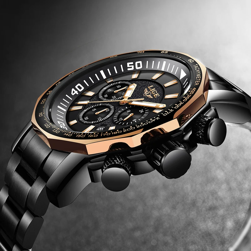 Часы наручные LIGE Мужские кварцевые роскошные брендовые деловые модные