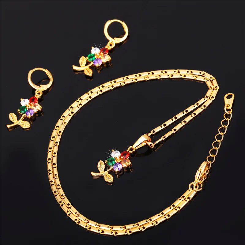 Женский комплект с цветком серьги и ожерелье модный желтый золотой цветной