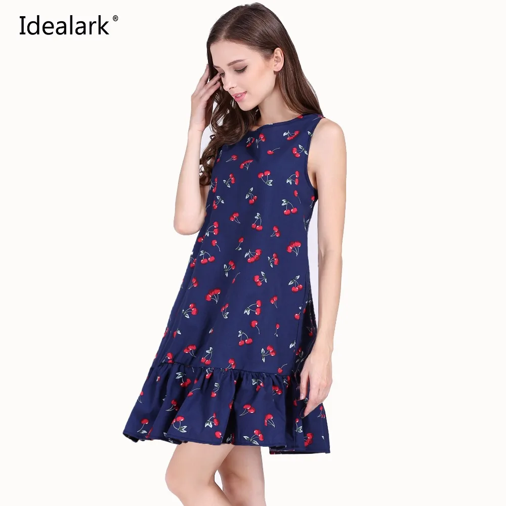Idealark 100% хлопок рукавов Сексуальная оборками женское платье Лето Повседневное