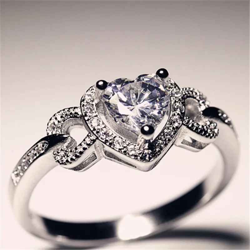 Женские винтажные кольца CC с розовым камнем в форме сердца серебро 925 пробы