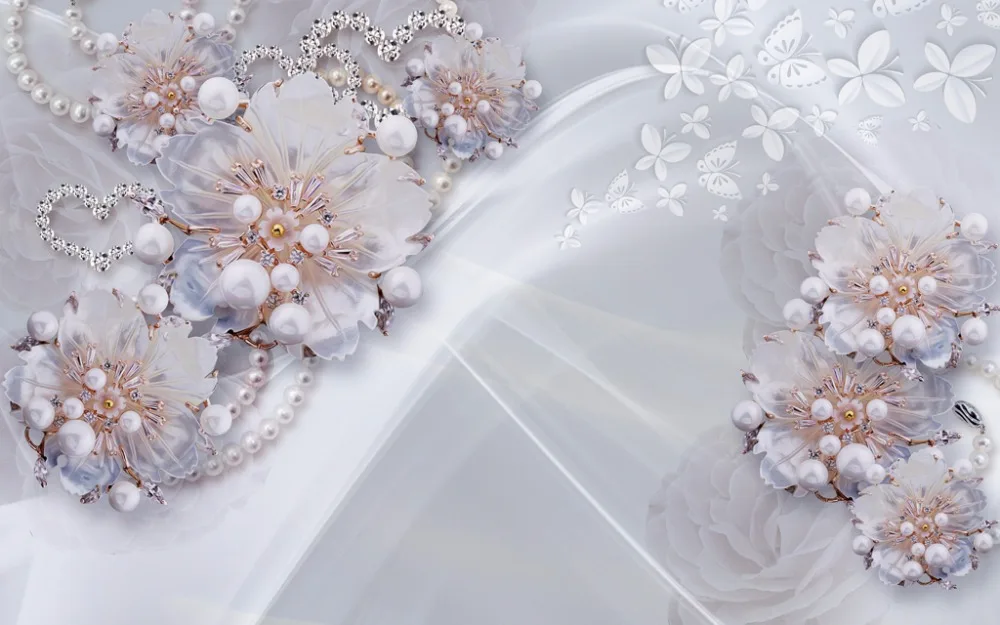 Шторы с 3D рисунком классические занавески бриллиантами и жемчугом шёлковые