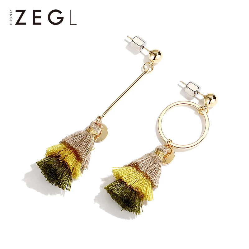 ZEGL Ретро Асимметричные Серьги кисточки женские длинные серьги