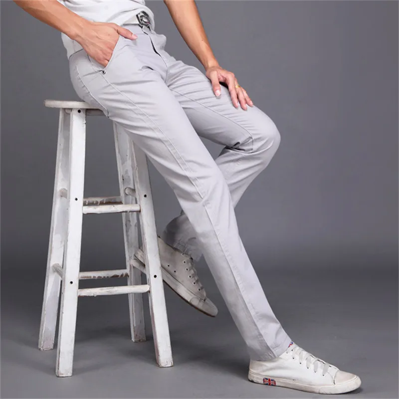 New Thin Pants Men Business Casual Pants Plus Size Cotton Slim Straight Summer Fashion Solid Color Trousers Men