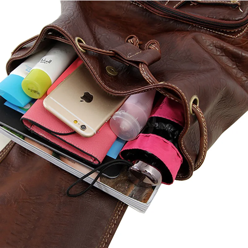 Винтаж Для женщин рюкзак для девочки-подростки школьные сумки Большой Шнурок