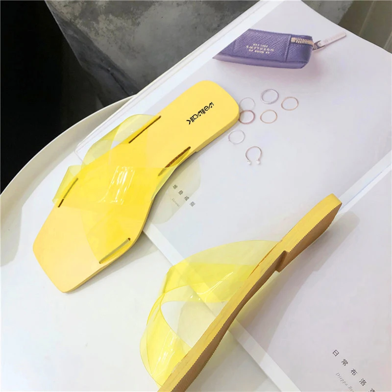 Wellwalk Для женщин кросс тапочки с шнурками женские прозрачные плоские шлепанцы без