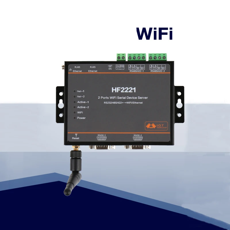 HF2221 2 Ports Wifi Serial Device Server RS232/RS422/RS485 to Ethernet / Wi-Fi Serial Server automation control