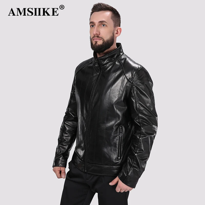 AMSIIKE 2017 Мужская коричневая куртка кожаная стойка воротник A9842|jacket fashion|jacket ajacket jacket