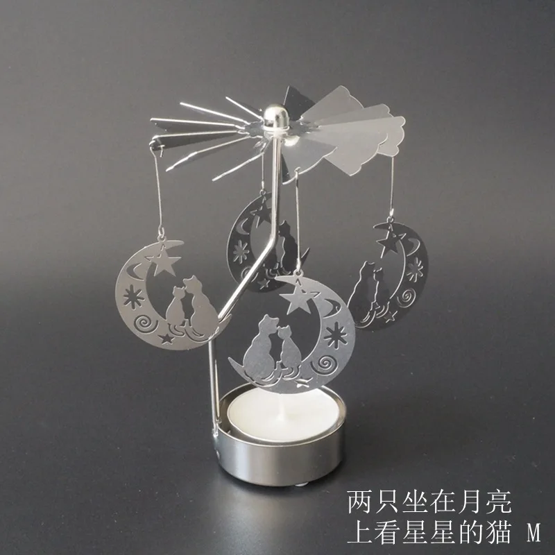 cat stay in the moon Candlesticks Rotating Romantic Rotation Spinning Carrousel Tea Light Candle Holder Christmas Home Party Wedding Lighting Angel - Цвет: cat stay in the moon