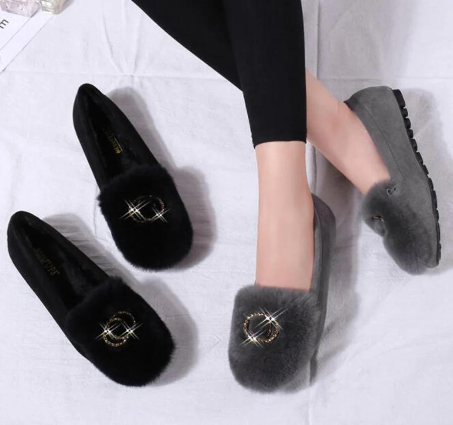 comprar Sapatos De Pele Do Sexo Feminino Outono E Inverno Novos Sapatos Usar Sapatos Planos Peludos Sapatos Femininos De Inverno Mais Veludo Quente Carne Tendão Sapatos Macios