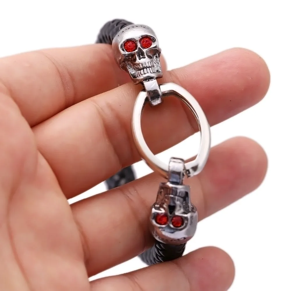 

10pcs/lot Halloween Fashion men Jewelry Red eye Skull Men's Bracelets Genuine Leather Bracelet male Vintage Creative gift