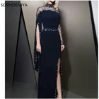 Женское вечернее платье-русалка, черное платье с высоким воротником, платье для вечерние, 2022