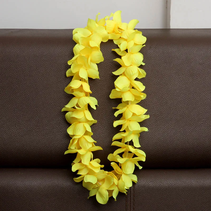 1 шт., гавайская гирлянда leis, ожерелье, танцевальные искусственные цветы, венок, красочное нарядное платье, Гавайский пляж, вечерние принадлежности - Цвет: Yellow