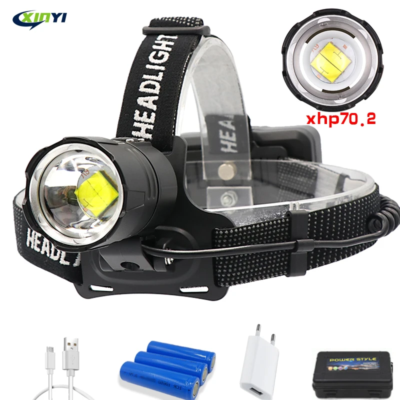 

80000LM XHP70.2/XHP50 powerful Led headlamp Headlight zoom head lamp flashlight torch Lanter for outdoor ,Use 3*18650 battery