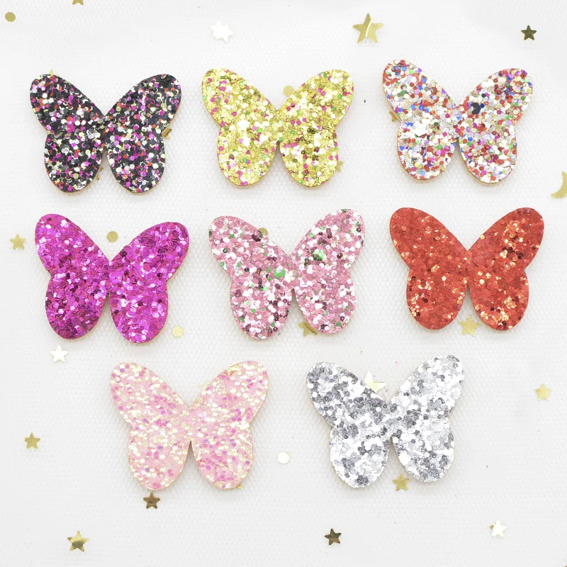 

20Pcs 35*28mm Glitter Fabric Nonwoven Padded Patches Sequins Butterfly Appliques for Crafts DIY Hairpin Ornament Hat Decor G49