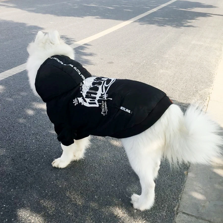 HOOPET Новые Pet Товары для собак одежда теплый хлопок досуг Стиль осень-зима черный балахон белые отпечатки две ноги