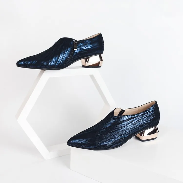 MLJUESE/женские туфли-лодочки из овечьей кожи Сезон осень-весна Слипоны синего цвета