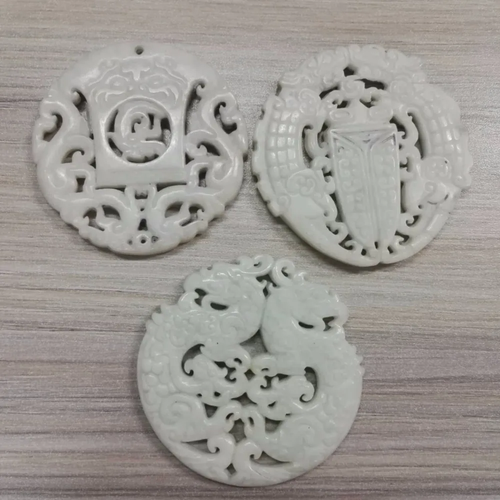 Charms Traditional Asia Ancient Vintage Sculpture Carving Art Pattern White Semi Precious Stone Pendant For Necklace DIY Jewelry | Украшения