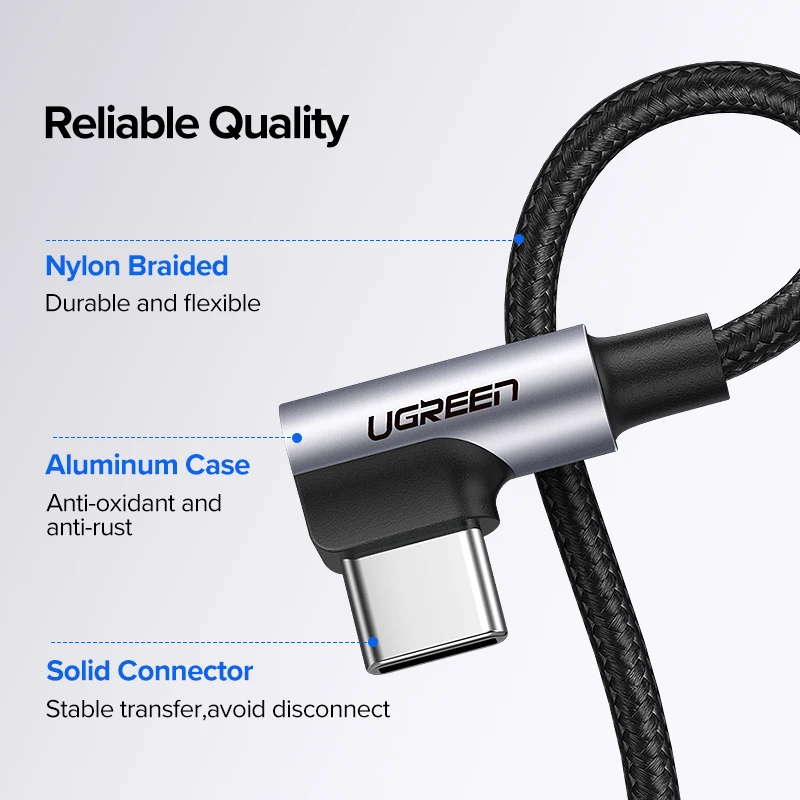 Ugreen 3A usb type C 90 градусов USB C кабель для samsung Galaxy S10 S9 Plus Xiaomi Mi 8 6 MAX 3 LG USB C кабель передачи данных для быстрой зарядки