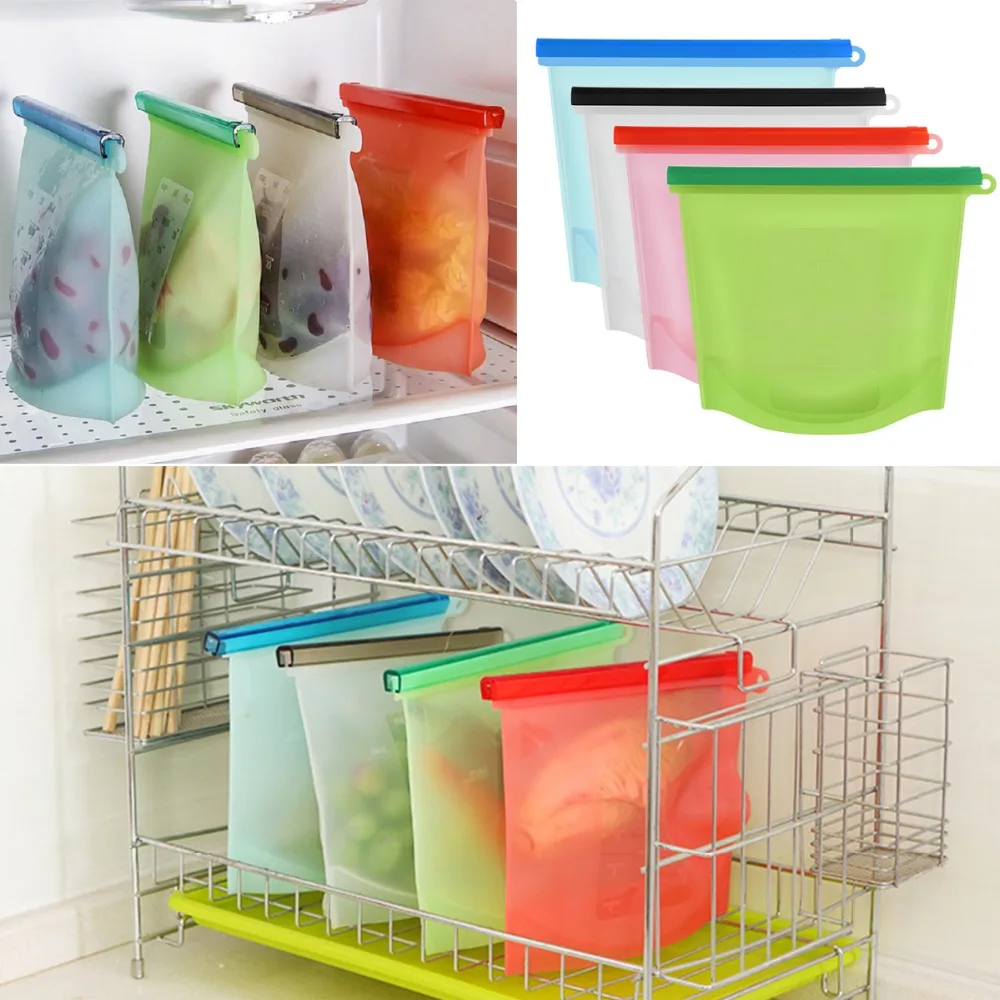 Reusable Silicone Vacuum Seal Food Fresh Bag Freezer Fruit Meat Milk Storage Holder Container Organizer Slide Lock Kitchen | Дом и сад