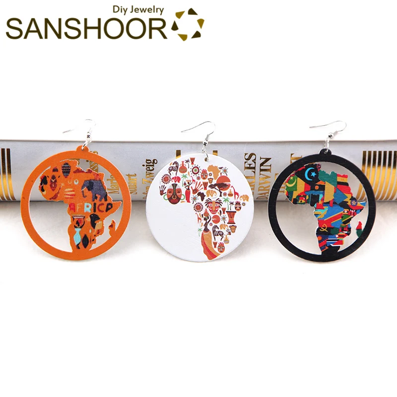 SANSHOOR цвета африканского племени культура деревянные серьги Afrocentric этнические